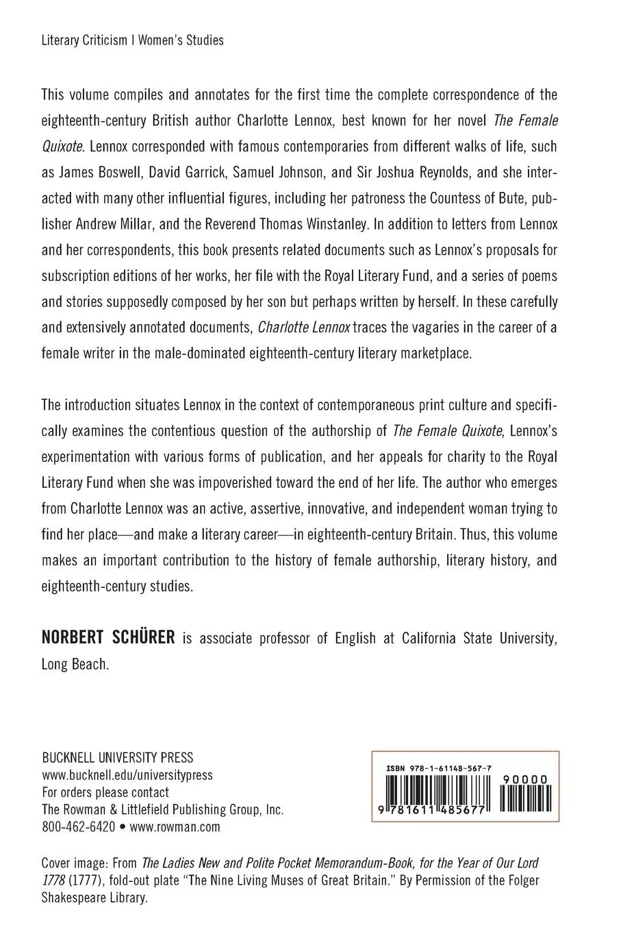 Rückseite: 9781611485677 | Charlotte Lennox | Correspondence and Miscellaneous Documents | Buch