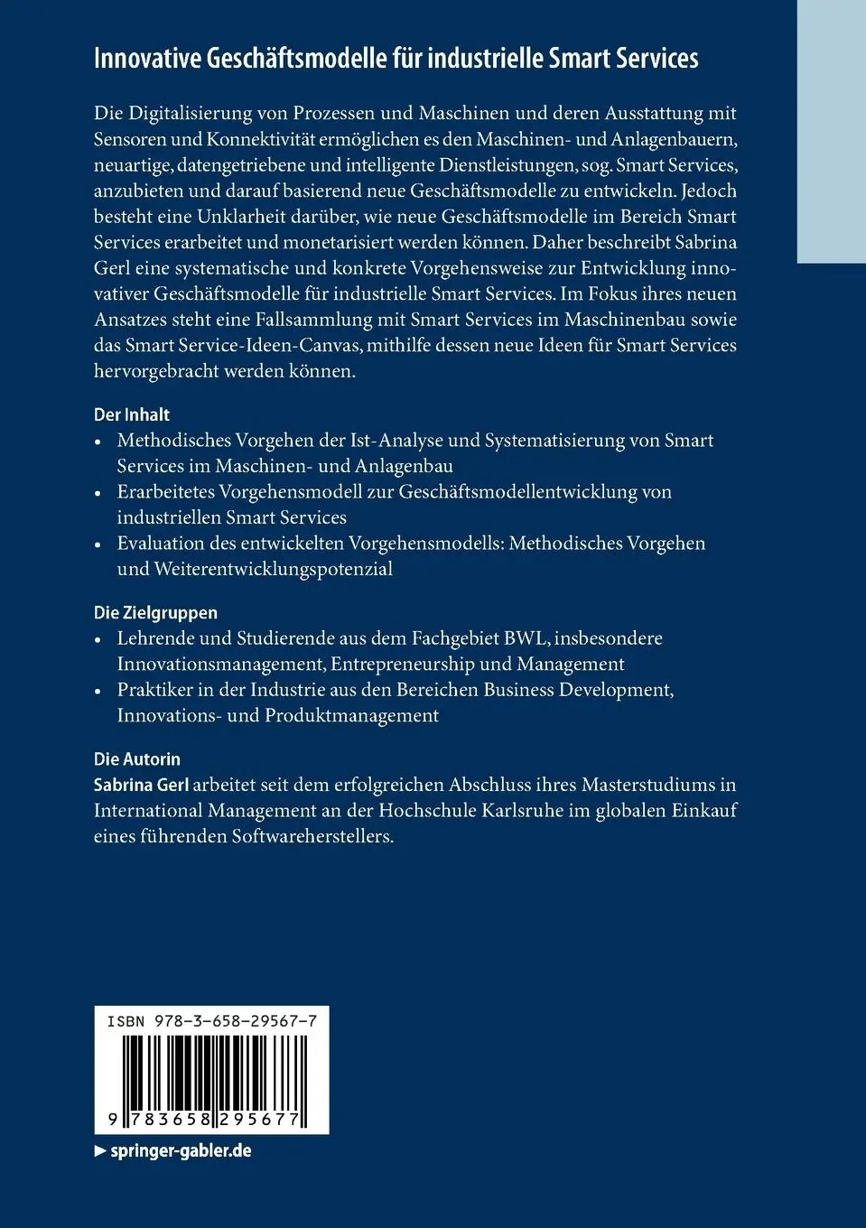 Rückseite: 9783658295677 | Innovative Geschäftsmodelle für industrielle Smart Services | Gerl