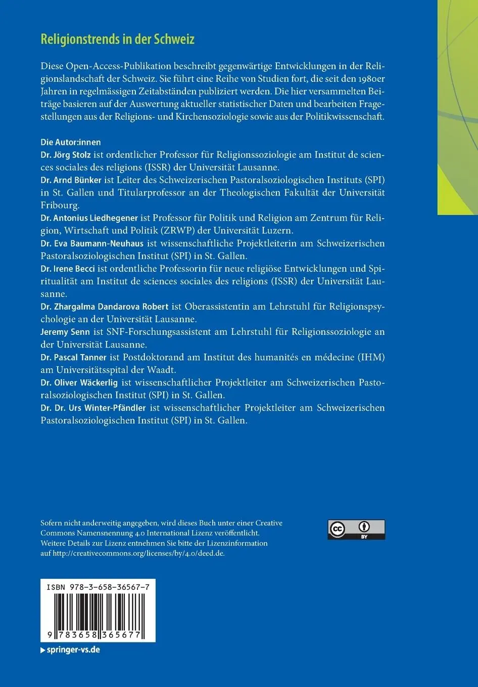 Rückseite: 9783658365677 | Religionstrends in der Schweiz | Jörg Stolz (u. a.) | Taschenbuch | x