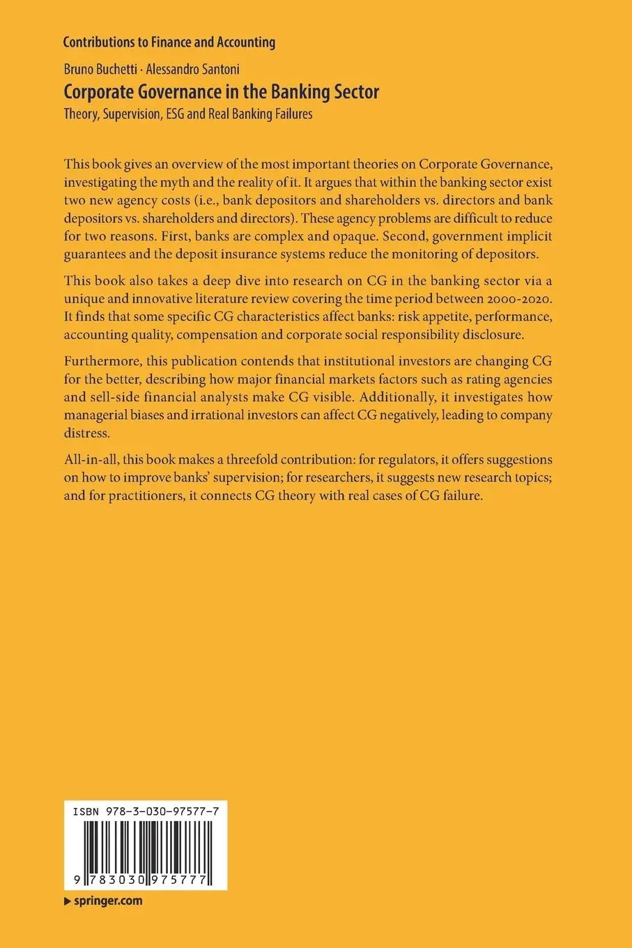 Rückseite: 9783030975777 | Corporate Governance in the Banking Sector | Santoni (u. a.) | Buch