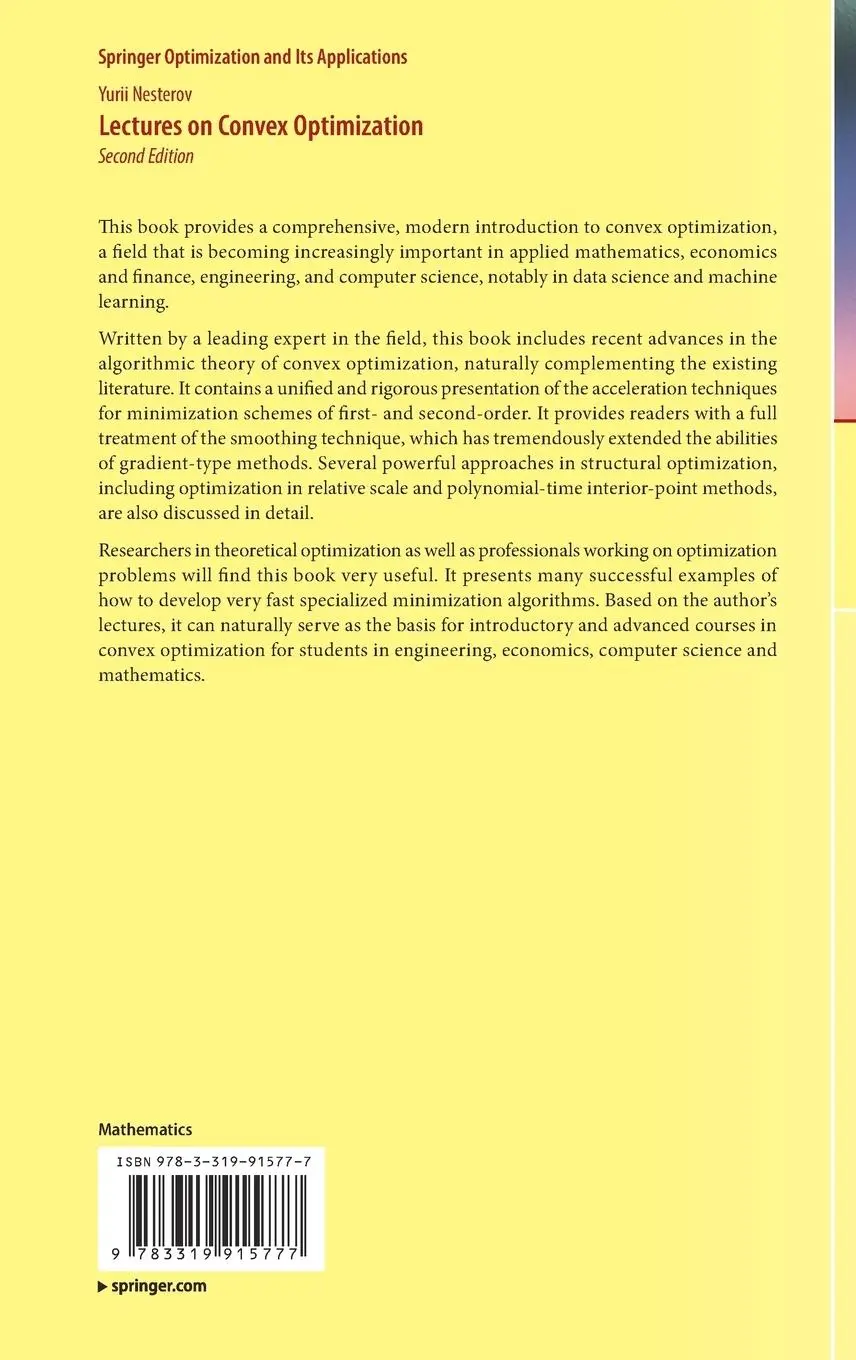 Rückseite: 9783319915777 | Lectures on Convex Optimization | Yurii Nesterov | Buch | xxiii | 2018