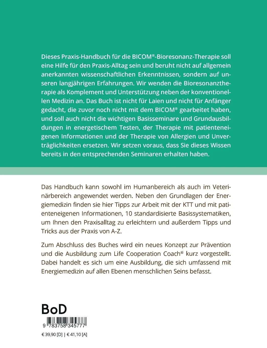 Rückseite: 9783758345777 | Das Praxis-Handbuch für die BICOM®-Bioresonanztherapie | Rauch (u. a.)