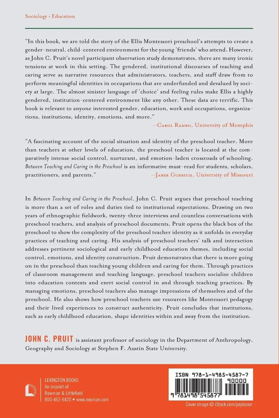 Rückseite: 9781498545877 | Between Teaching and Caring in the Preschool | John C. Pruit | Buch