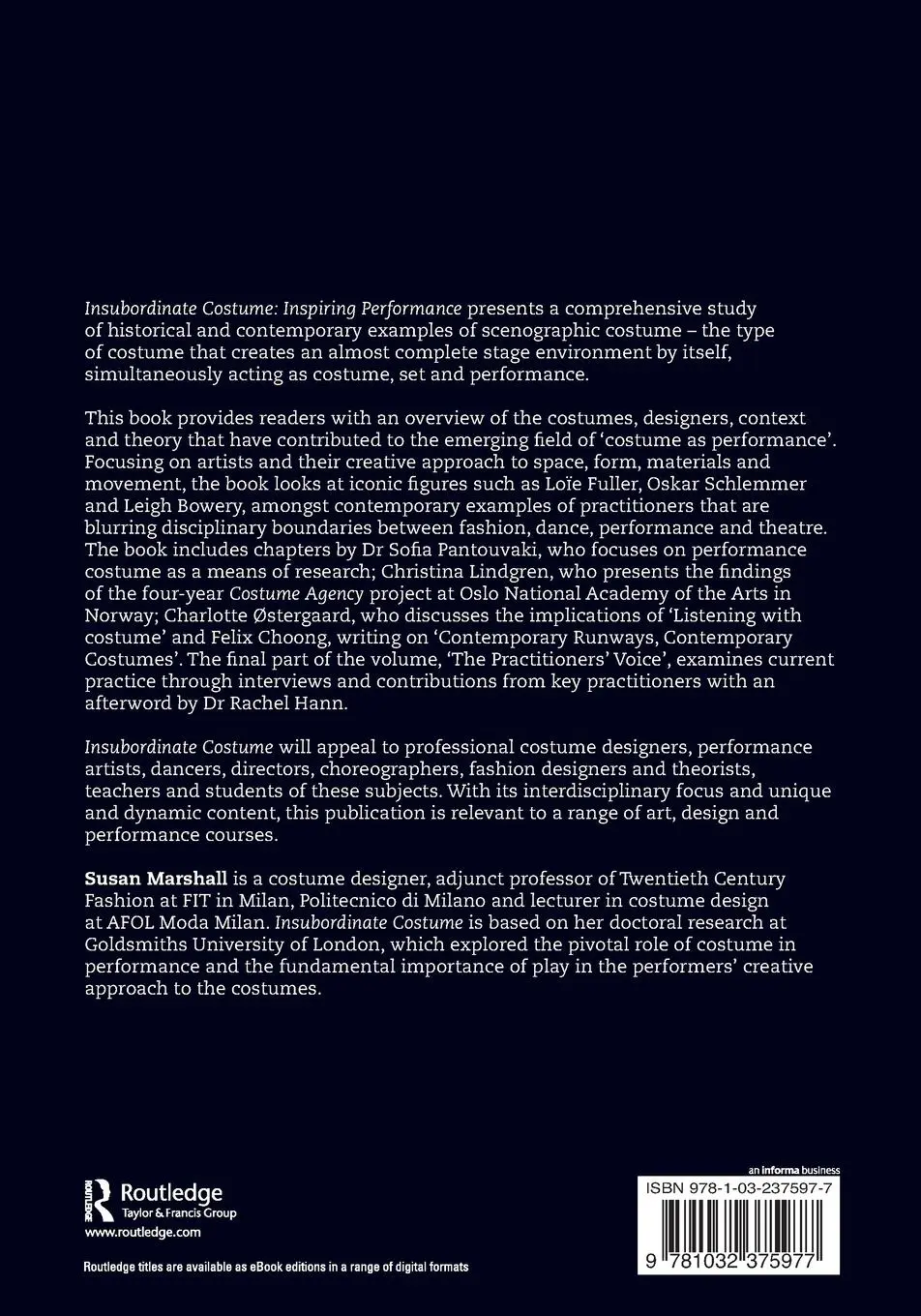 Rückseite: 9781032375977 | Insubordinate Costume | Inspiring Performance | Susan Marshall | Buch