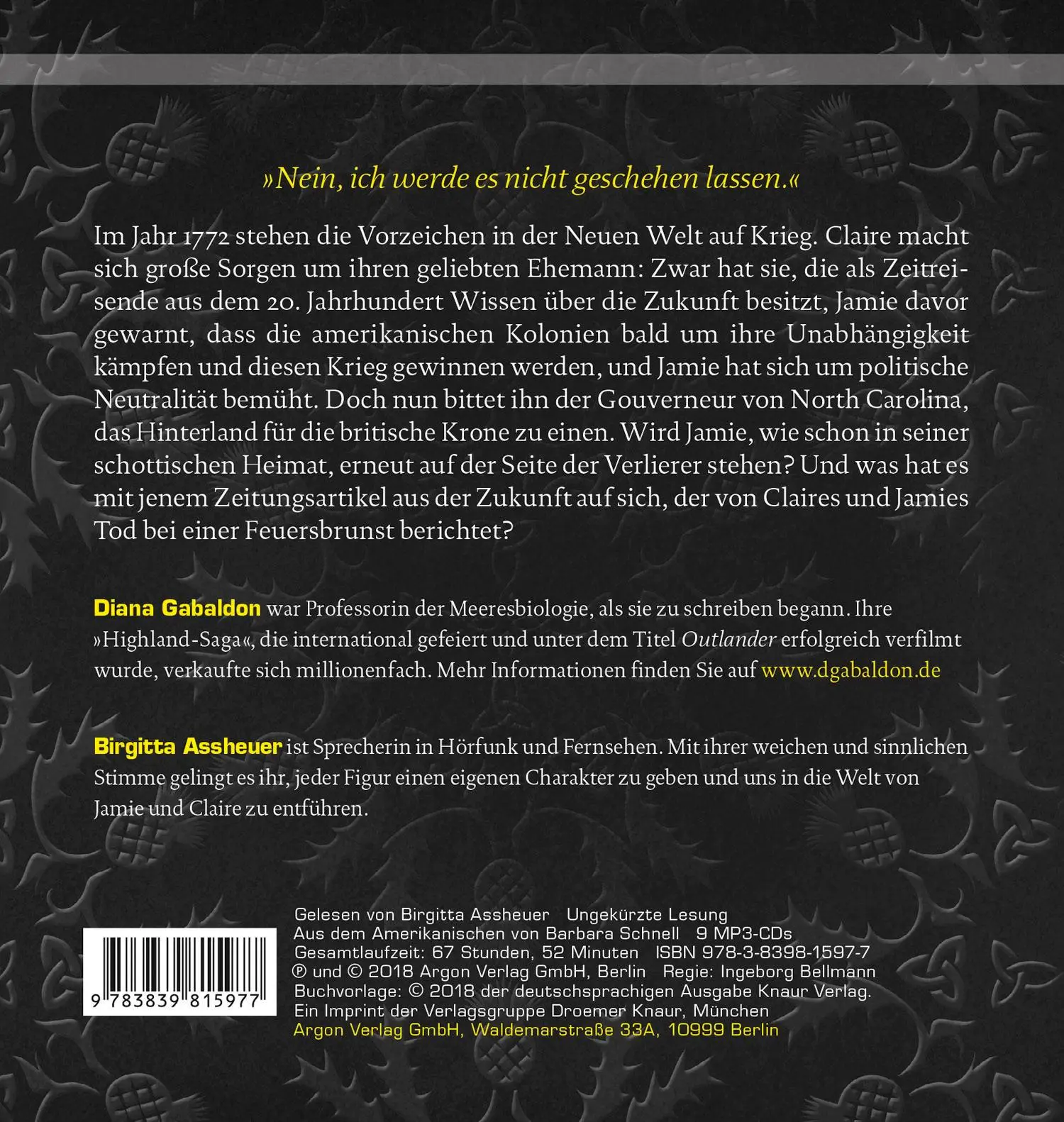Rückseite: 9783839815977 | Outlander - Ein Hauch von Schnee und Asche | Diana Gabaldon | MP3