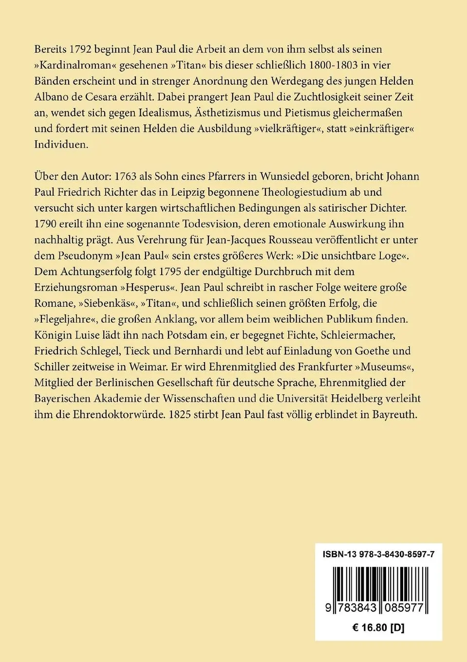 Rückseite: 9783843085977 | Titan | Jean Paul | Taschenbuch | 760 S. | Deutsch | 2016 | Hofenberg