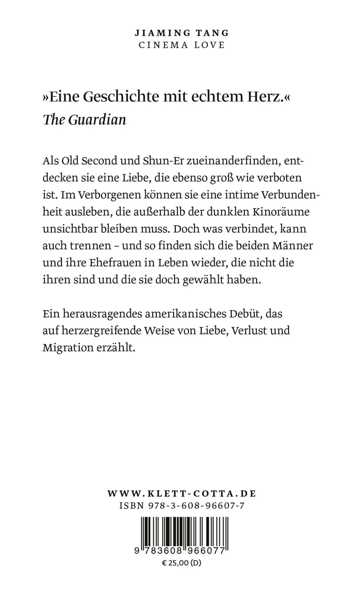 Rückseite: 9783608966077 | Cinema Love | Roman | Jiaming Tang | Buch | 304 S. | Deutsch | 2025