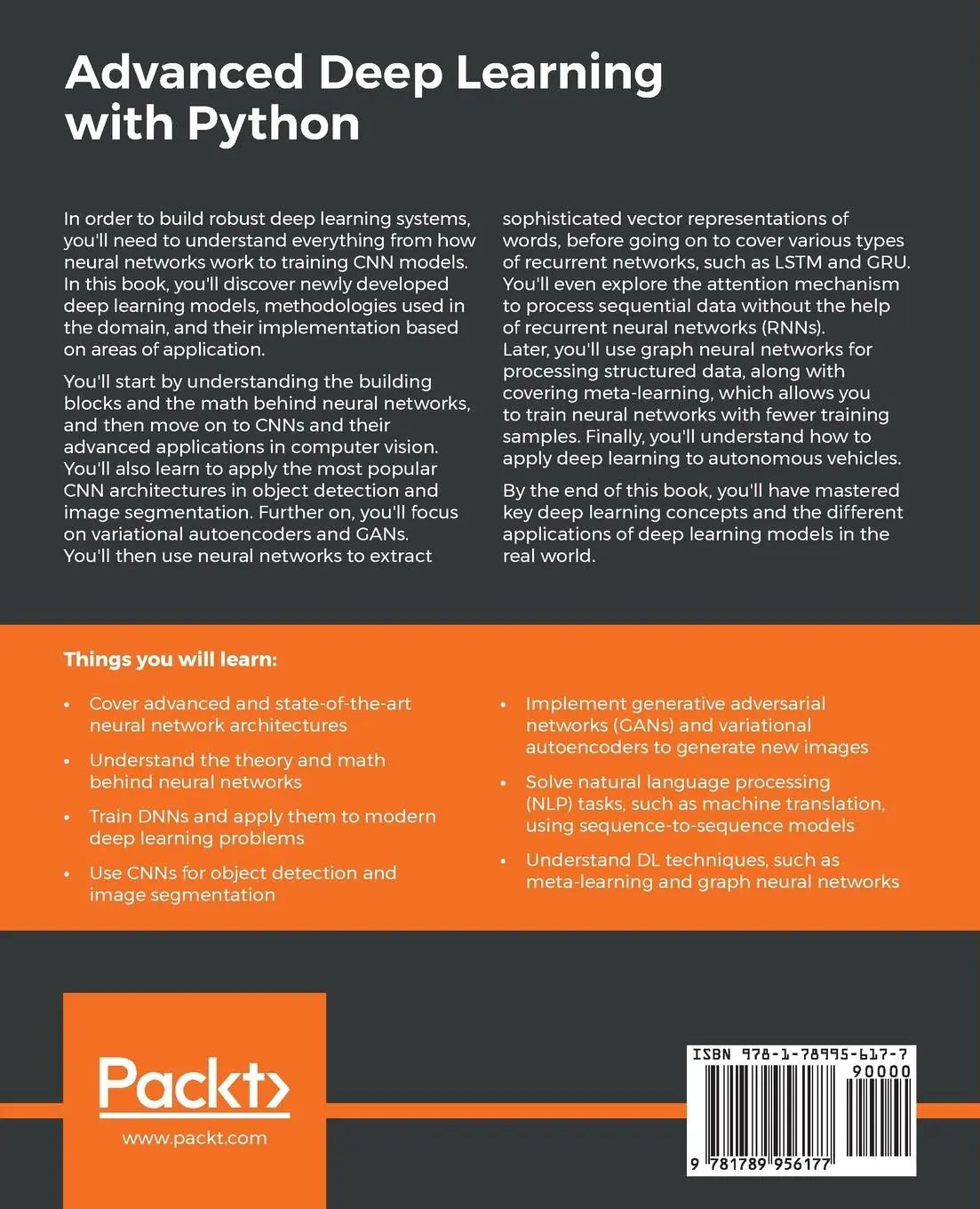 Rückseite: 9781789956177 | Advanced Deep Learning with Python | Ivan Vasilev | Taschenbuch | 2019