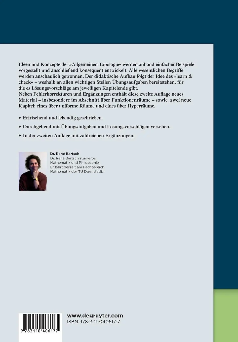 Rückseite: 9783110406177 | Allgemeine Topologie | René Bartsch | Taschenbuch | XVI | Deutsch