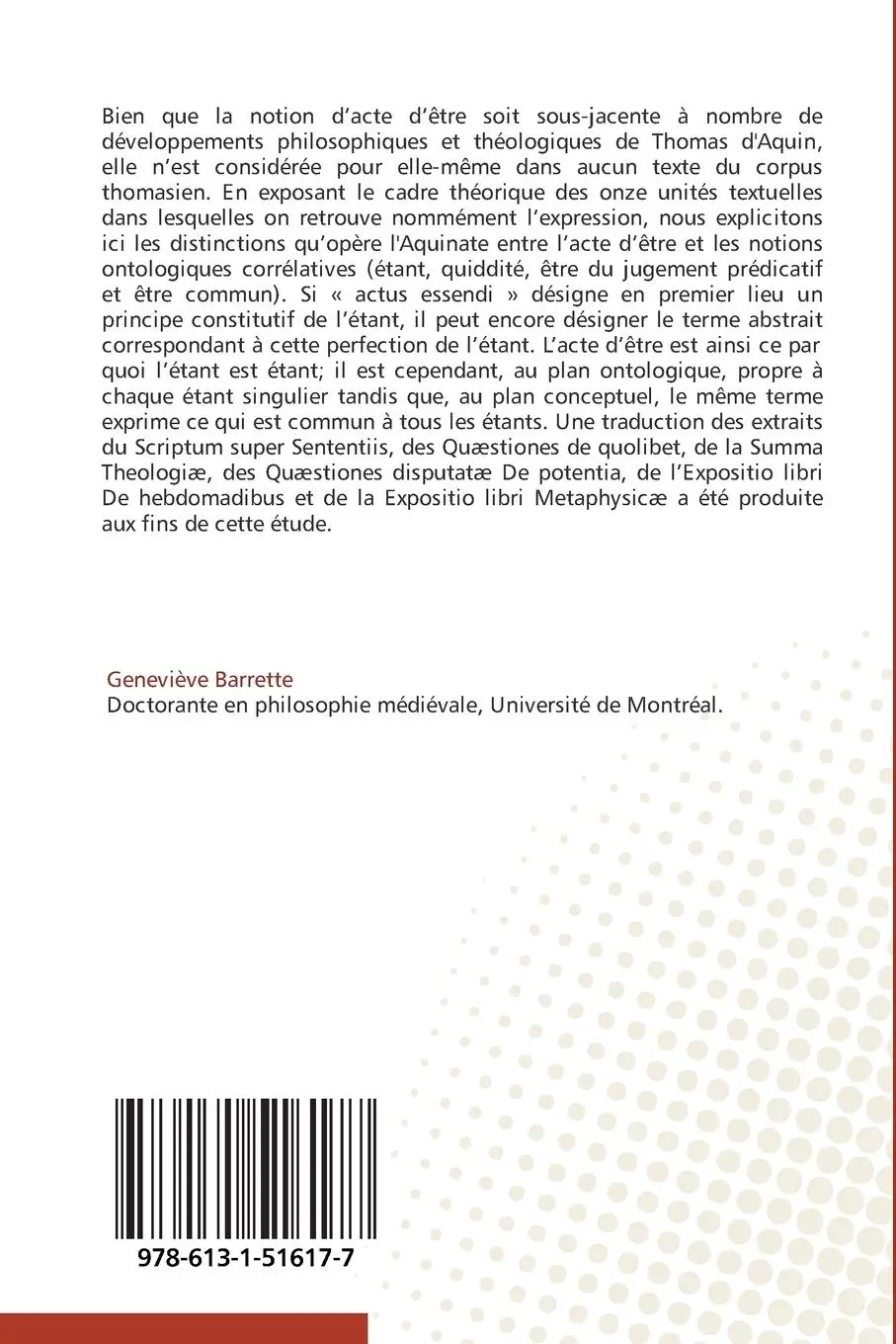 Rückseite: 9786131516177 | L'être comme perfection | Les sens d'actus essendi chez Thomas d¿Aquin