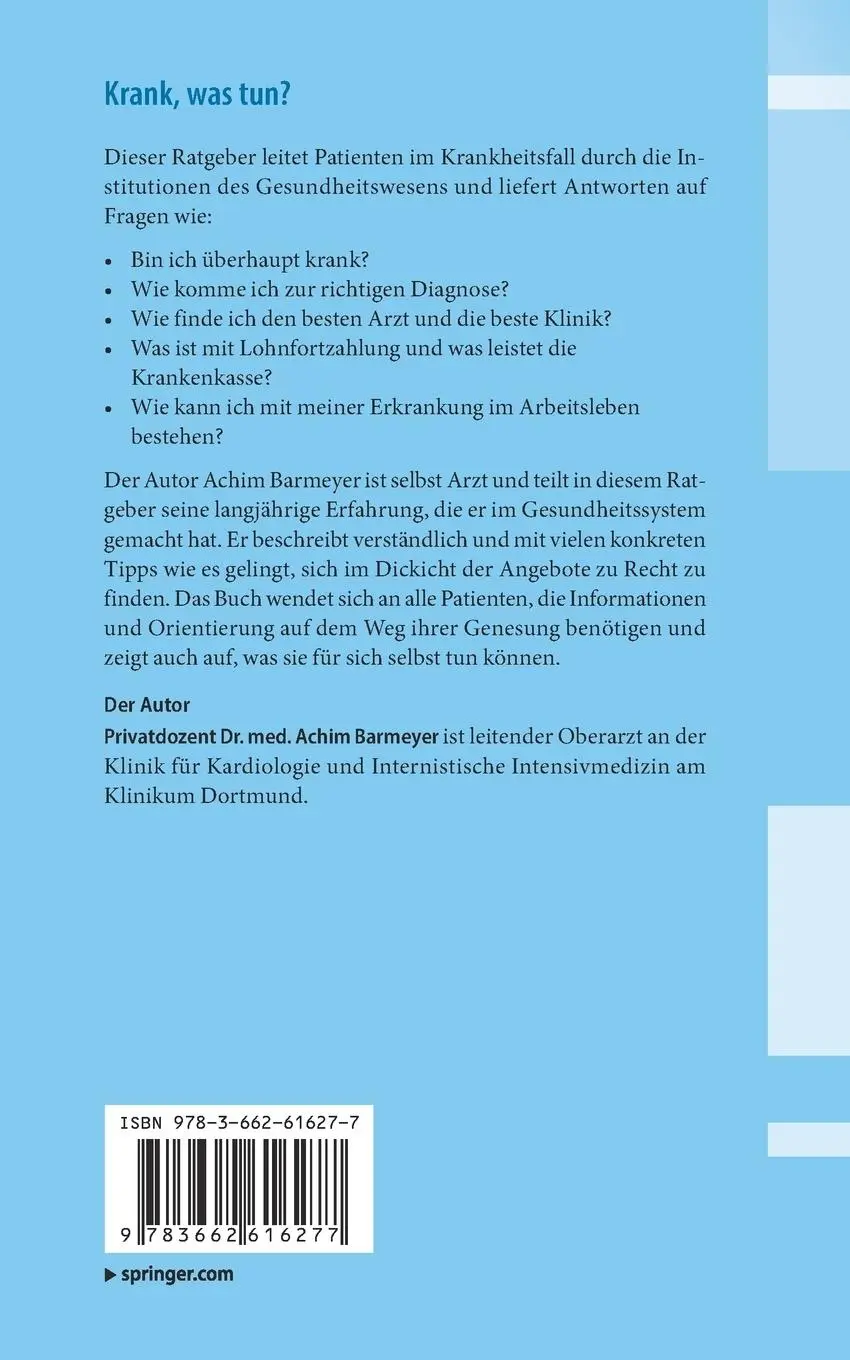 Rückseite: 9783662616277 | Krank, was tun? | Achim Barmeyer | Taschenbuch | x | Deutsch | 2020