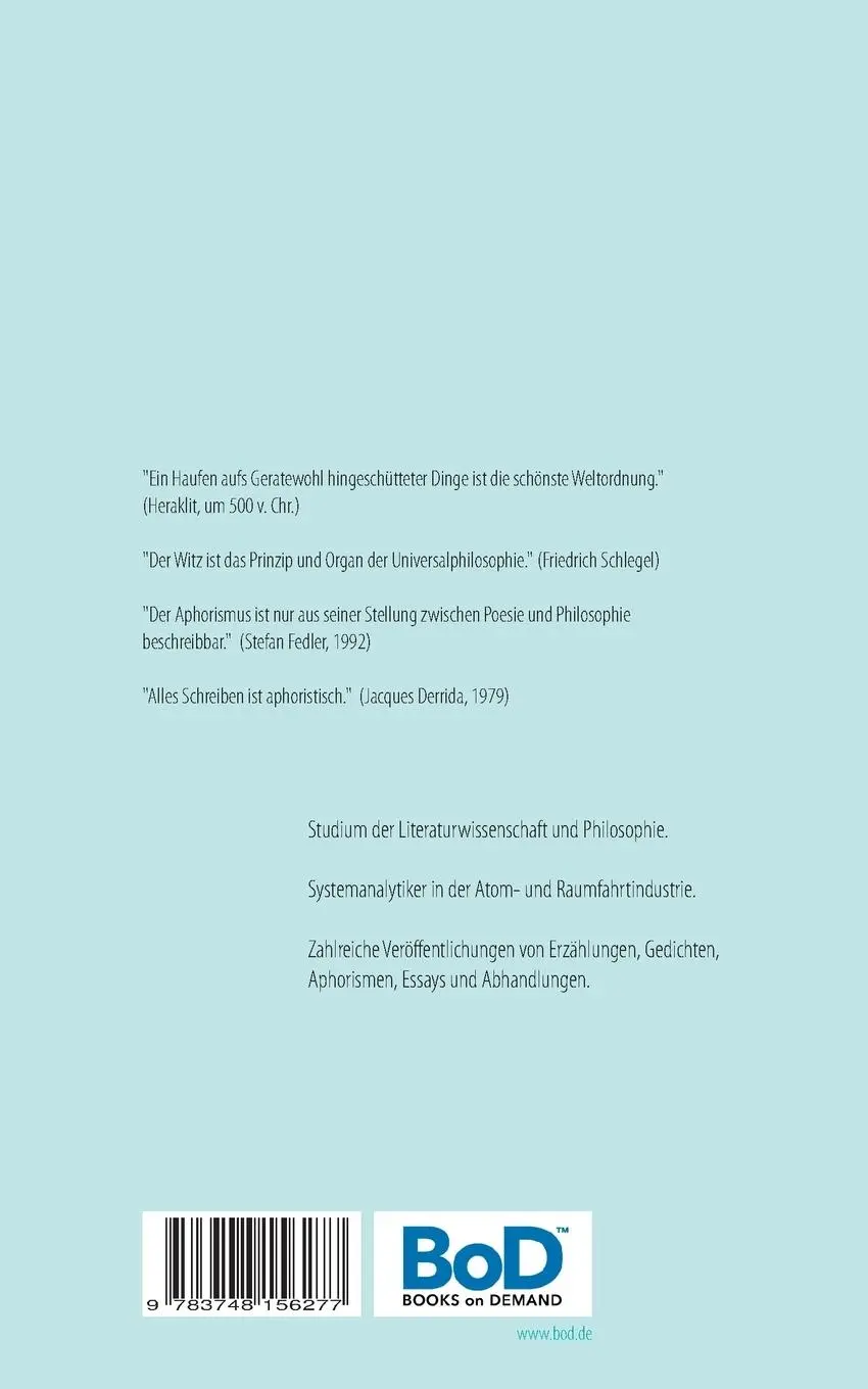 Rückseite: 9783748156277 | Aphorismen, Bonmots und Reflexionen | Neue Auswahl aus mehreren Bänden