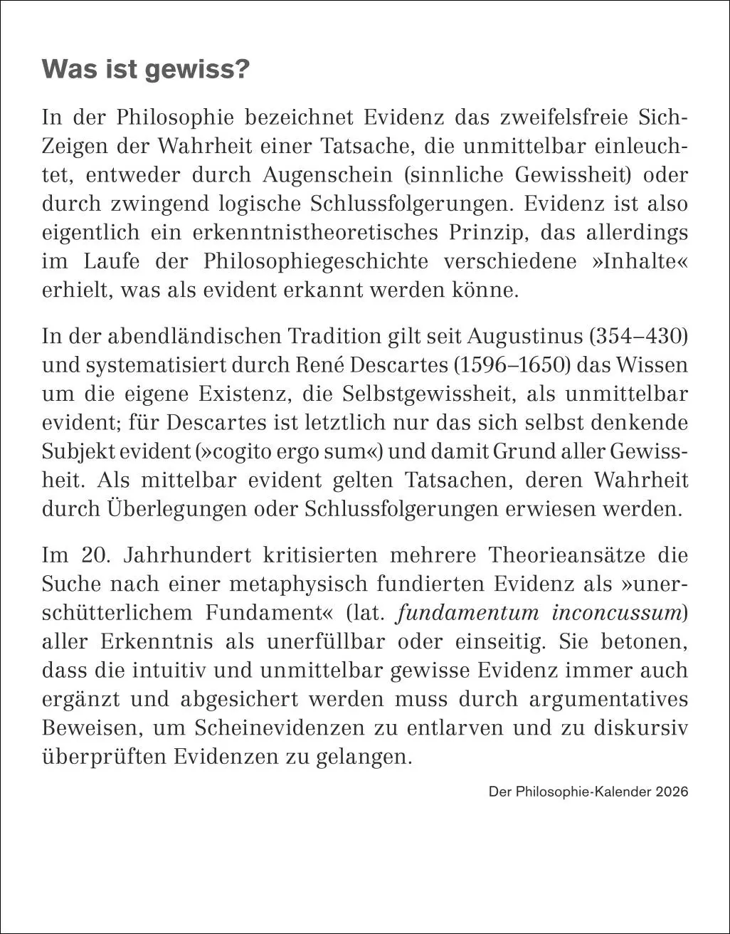 Bild: 9783840036477 | Der Philosophie-Kalender Tagesabreißkalender 2026 | Hattstein (u. a.)