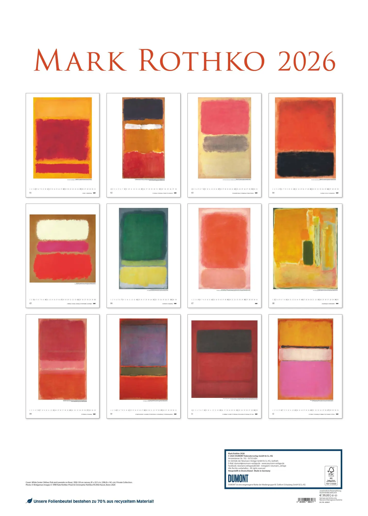 Bild: 4069095006577 | Mark Rothko 2026 - Kunst-Kalender - Poster-Kalender - 50x70 | Kalender