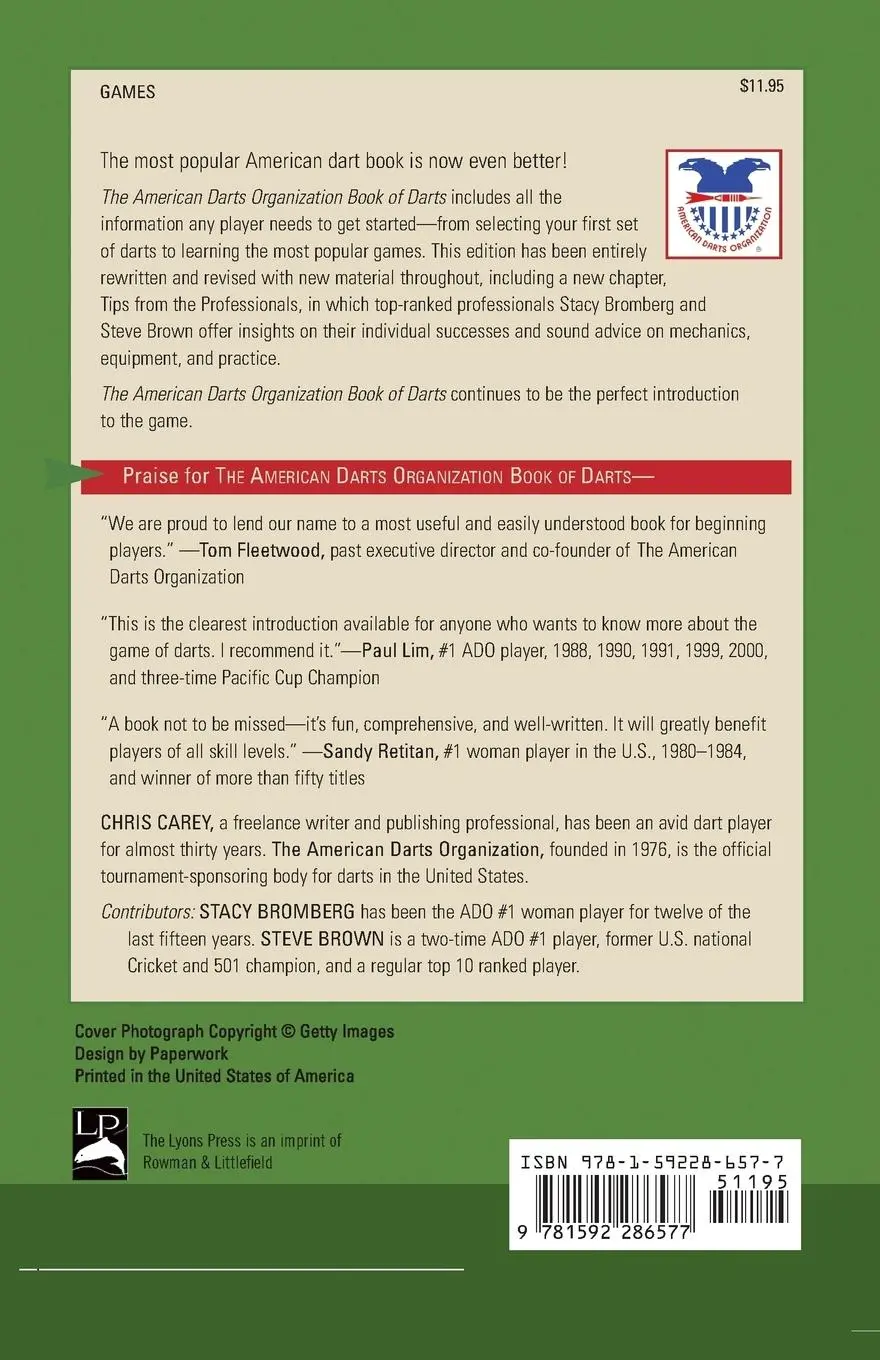 Rückseite: 9781592286577 | American Darts Organization Book of Darts, Updated and Revised | Carey