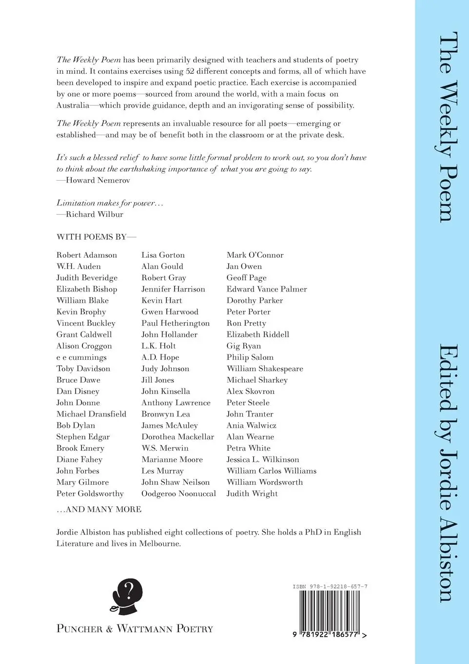 Rückseite: 9781922186577 | The Weekly Poem | 52 Exercises in Closed and Open Forms | Albiston