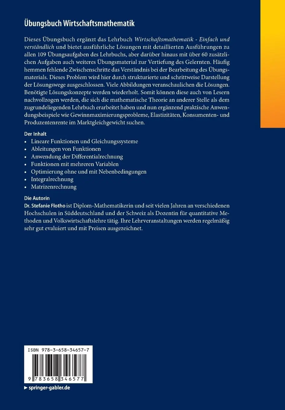 Rückseite: 9783658346577 | Übungsbuch Wirtschaftsmathematik | Stefanie Flotho | Taschenbuch | xi