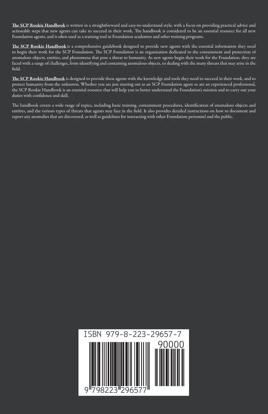 Rückseite: 9798223296577 | SCP Foundation Rookie Handbook | Fandom Books | Taschenbuch | Englisch