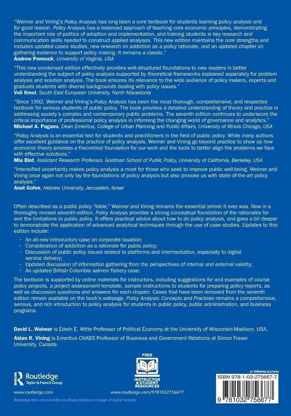 Rückseite: 9781032756677 | Policy Analysis | Concepts and Practice | Aidan R. Vining (u. a.)
