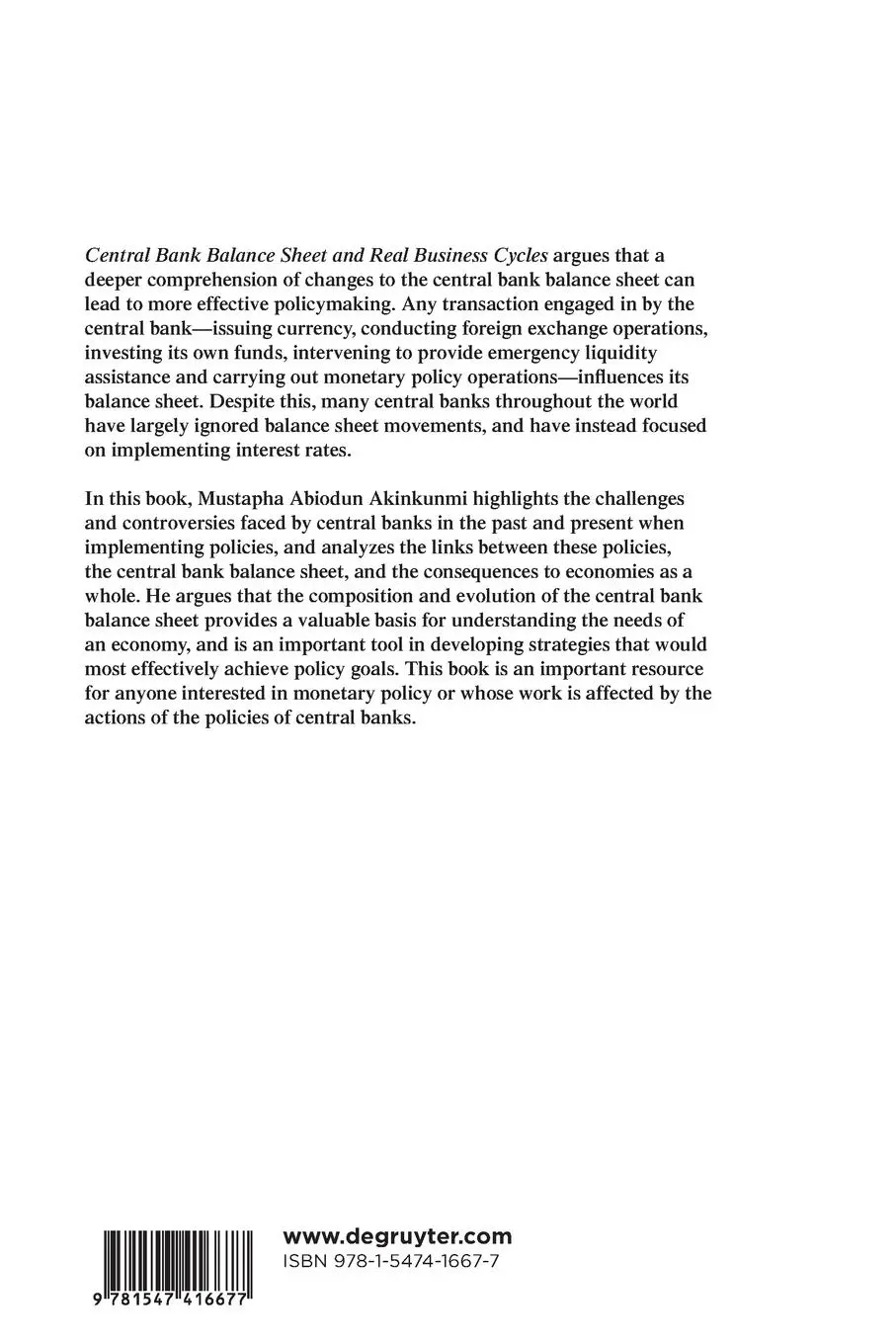 Rückseite: 9781547416677 | Central Bank Balance Sheet and Real Business Cycles | Akinkunmi | Buch