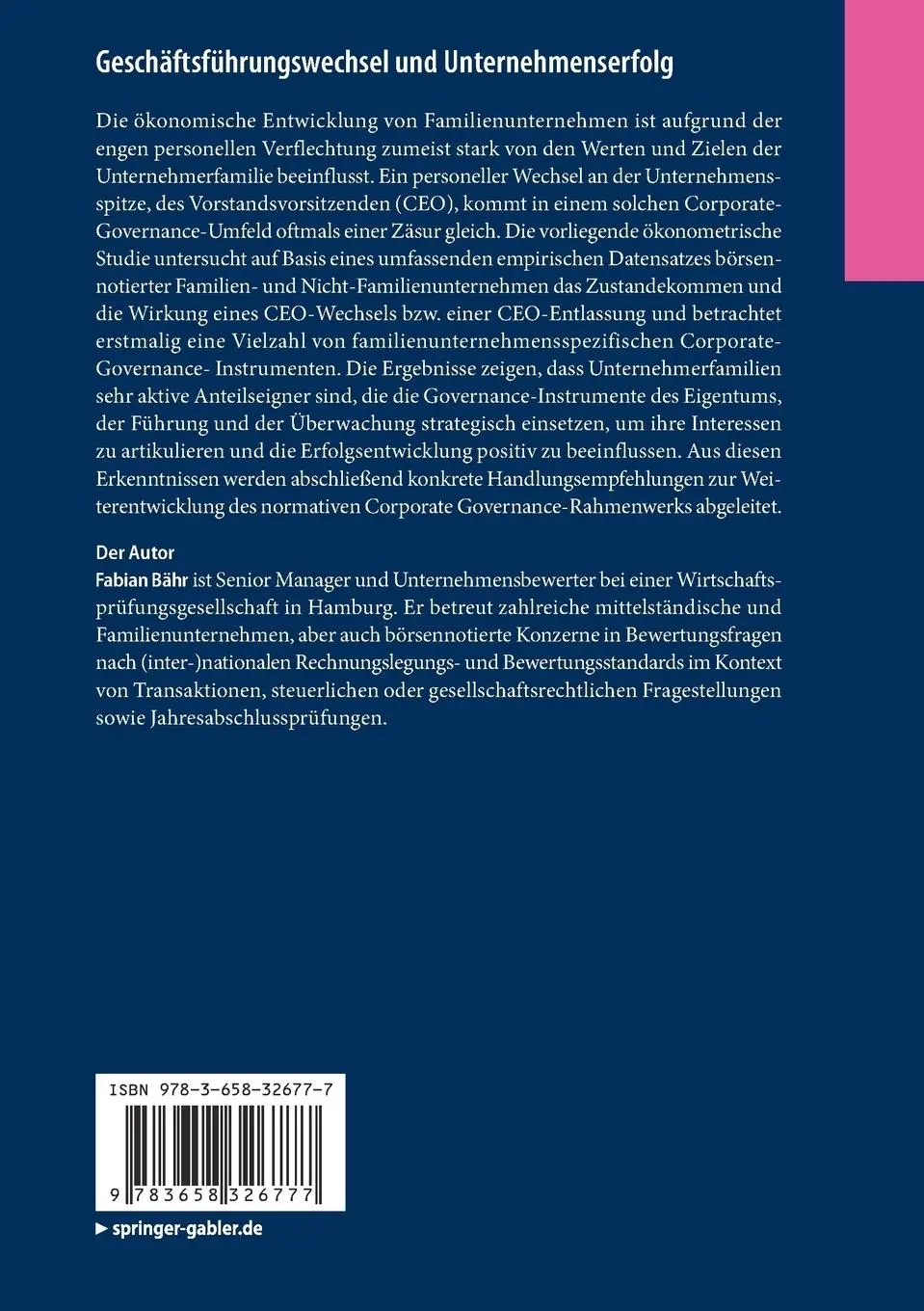 Rückseite: 9783658326777 | Geschäftsführungswechsel und Unternehmenserfolg | Fabian Bähr | Buch