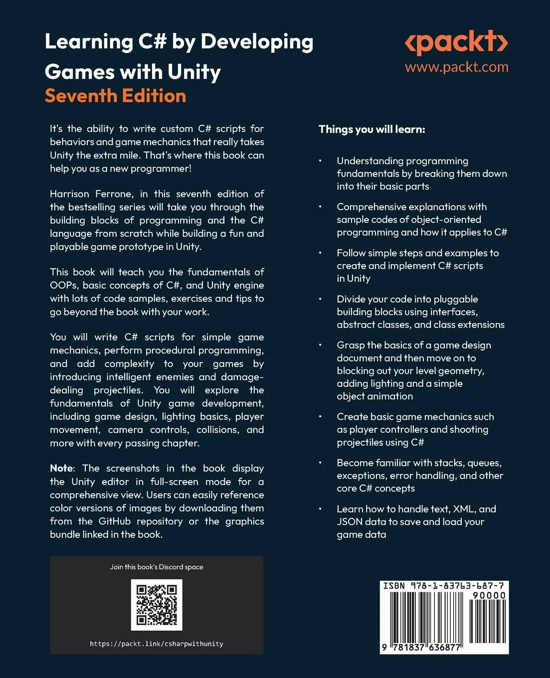 Rückseite: 9781837636877 | Learning C# by Developing Games with Unity - Seventh Edition | Ferrone