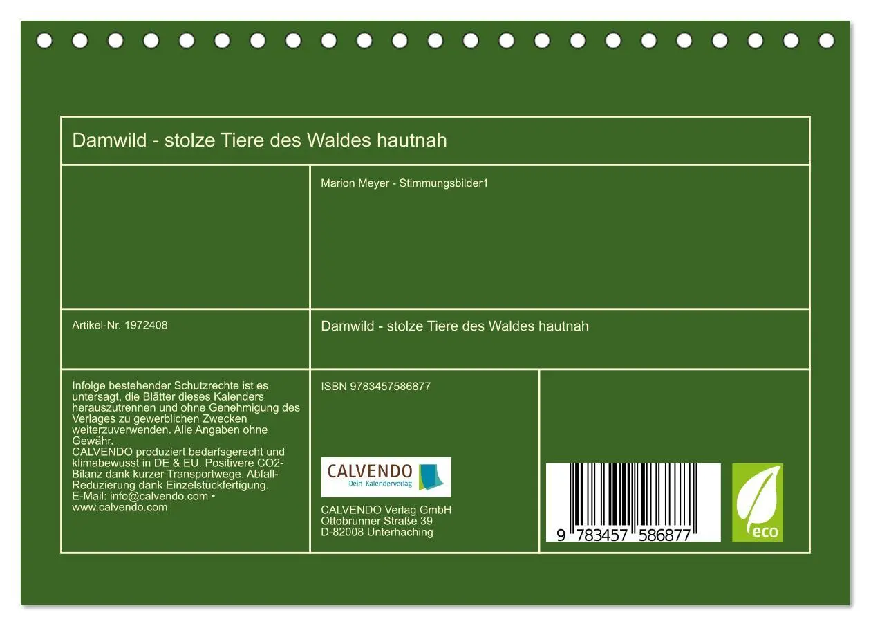 Bild: 9783457586877 | Damwild - stolze Tiere des Waldes hautnah (Tischkalender 2026 DIN...