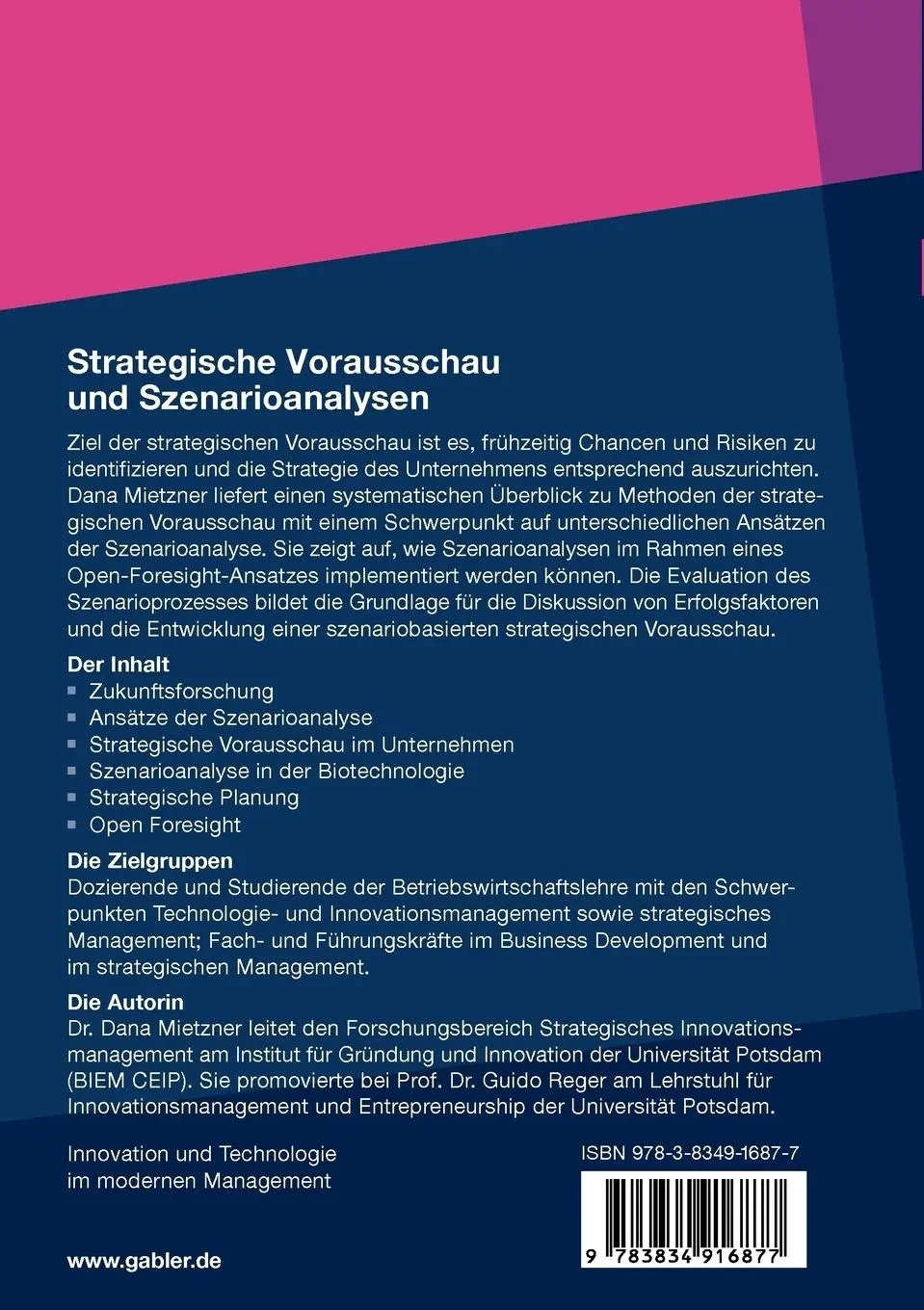 Rückseite: 9783834916877 | Strategische Vorausschau und Szenarioanalysen | Dana Mietzner | Buch