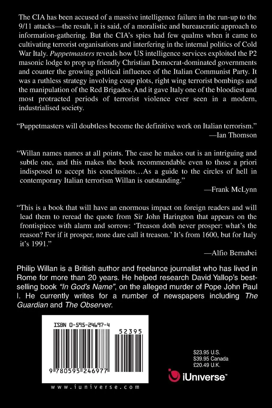 Rückseite: 9780595246977 | Puppetmasters | The Political Use of Terrorism in Italy | Willan
