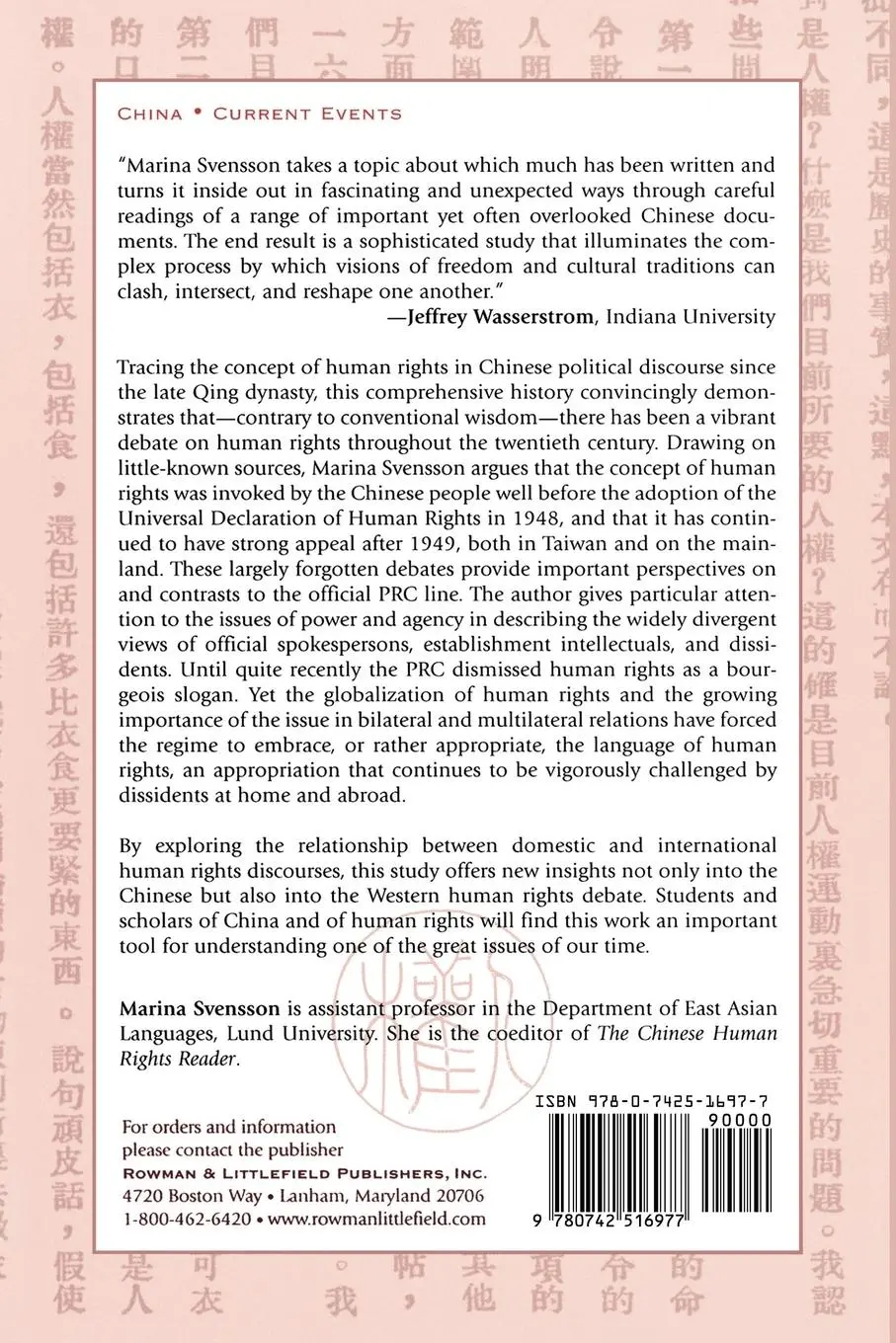 Rückseite: 9780742516977 | Debating Human Rights in China | A Conceptual and Political History