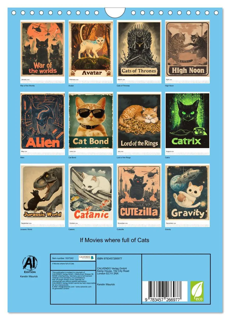 Bild: 9783457266977 | If Movies where full of Cats (Wall Calendar 2026 DIN A4 portrait),...