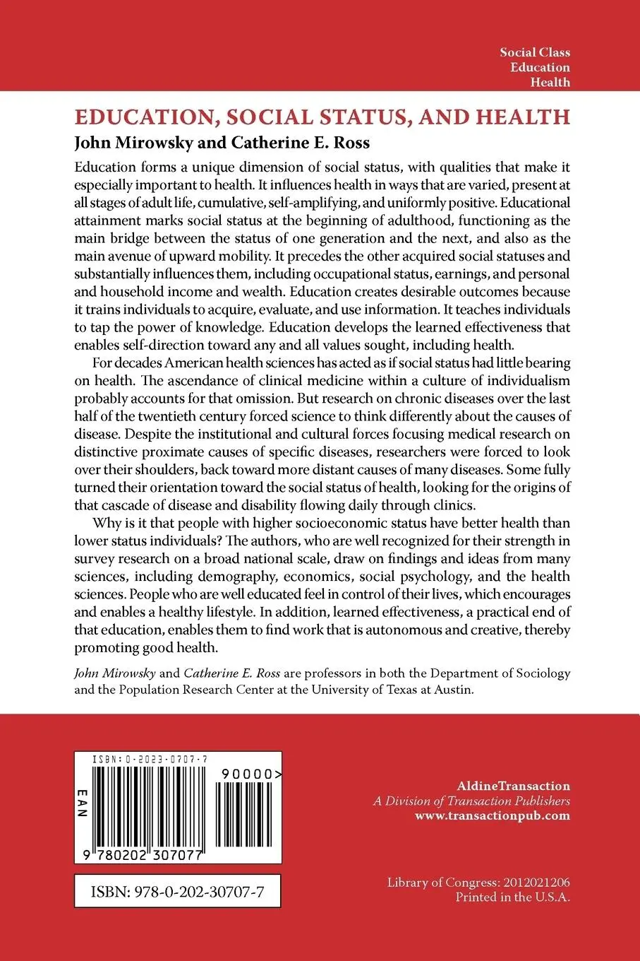 Rückseite: 9780202307077 | Education, Social Status, and Health | John Mirowsky | Taschenbuch
