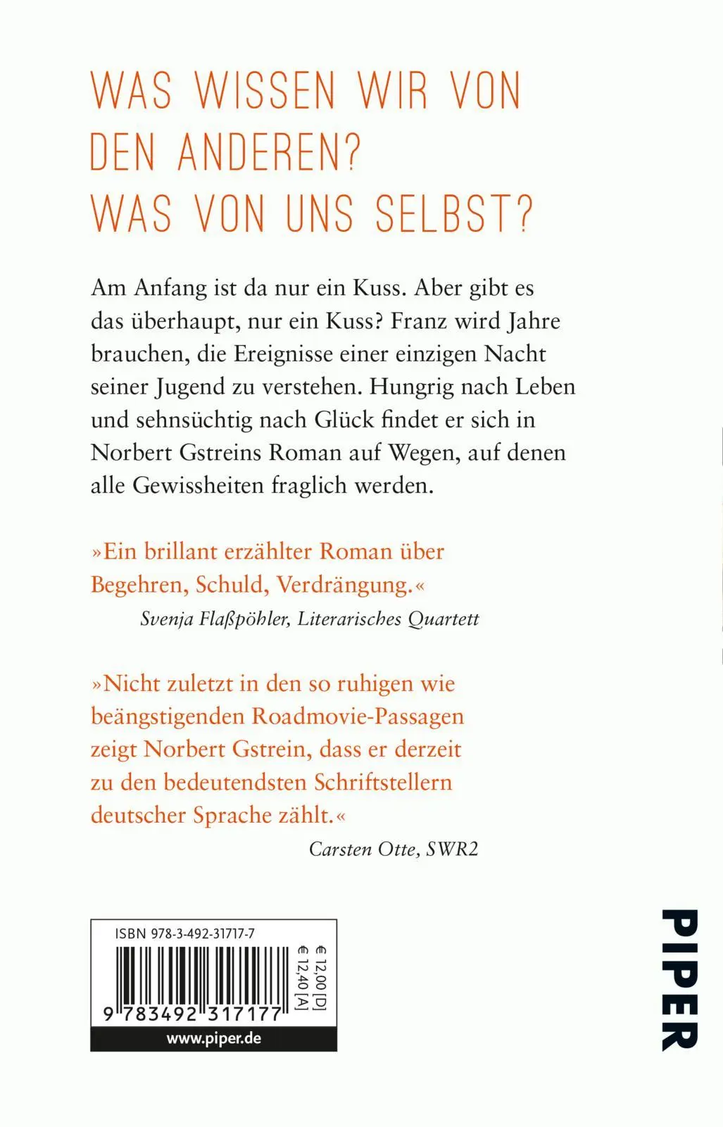 Rückseite: 9783492317177 | Als ich jung war | Roman | Norbert Gstrein | Taschenbuch | 352 S.