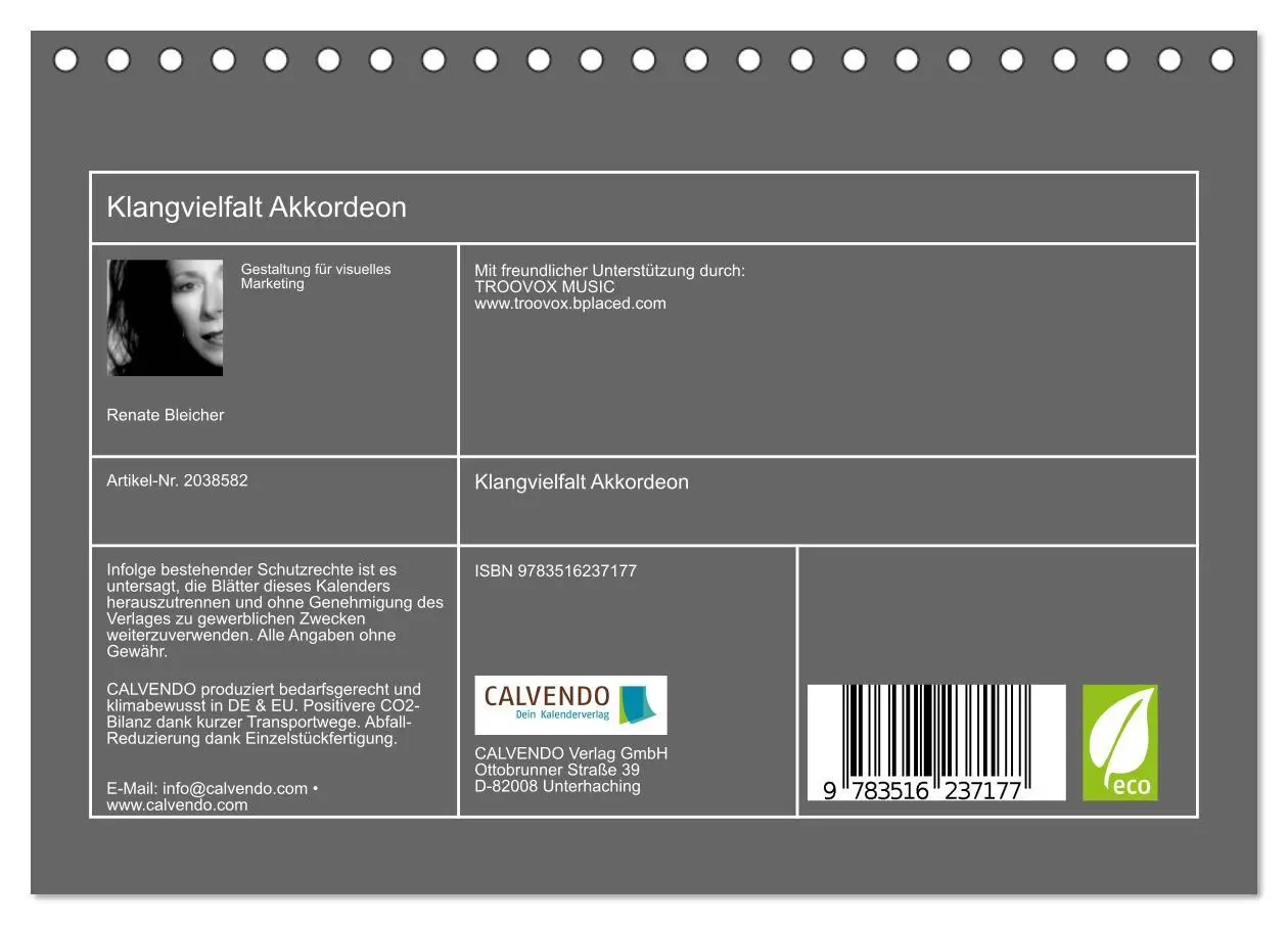 Bild: 9783516237177 | Klangvielfalt Akkordeon (Tischkalender 2026 DIN A5 quer), CALVENDO...