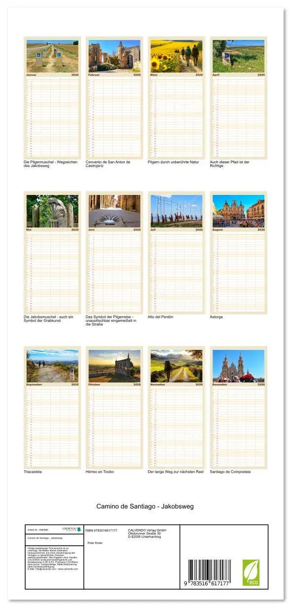 Bild: 9783516617177 | Familienplaner 2026 - Camino de Santiago - Jakobsweg mit 5 Spalten...