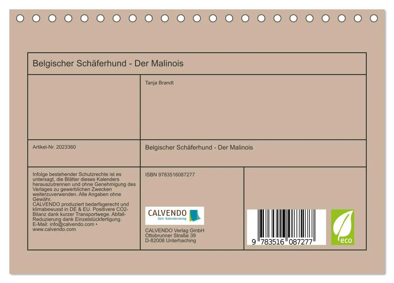 Bild: 9783516087277 | Belgischer Schäferhund - Der Malinois (Tischkalender 2026 DIN A5...