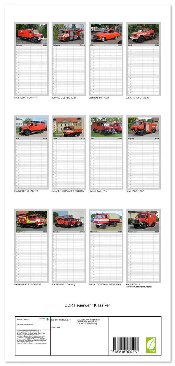 Bild: 9783516607277 | Familienplaner 2026 - DDR Feuerwehr Klassiker mit 5 Spalten...