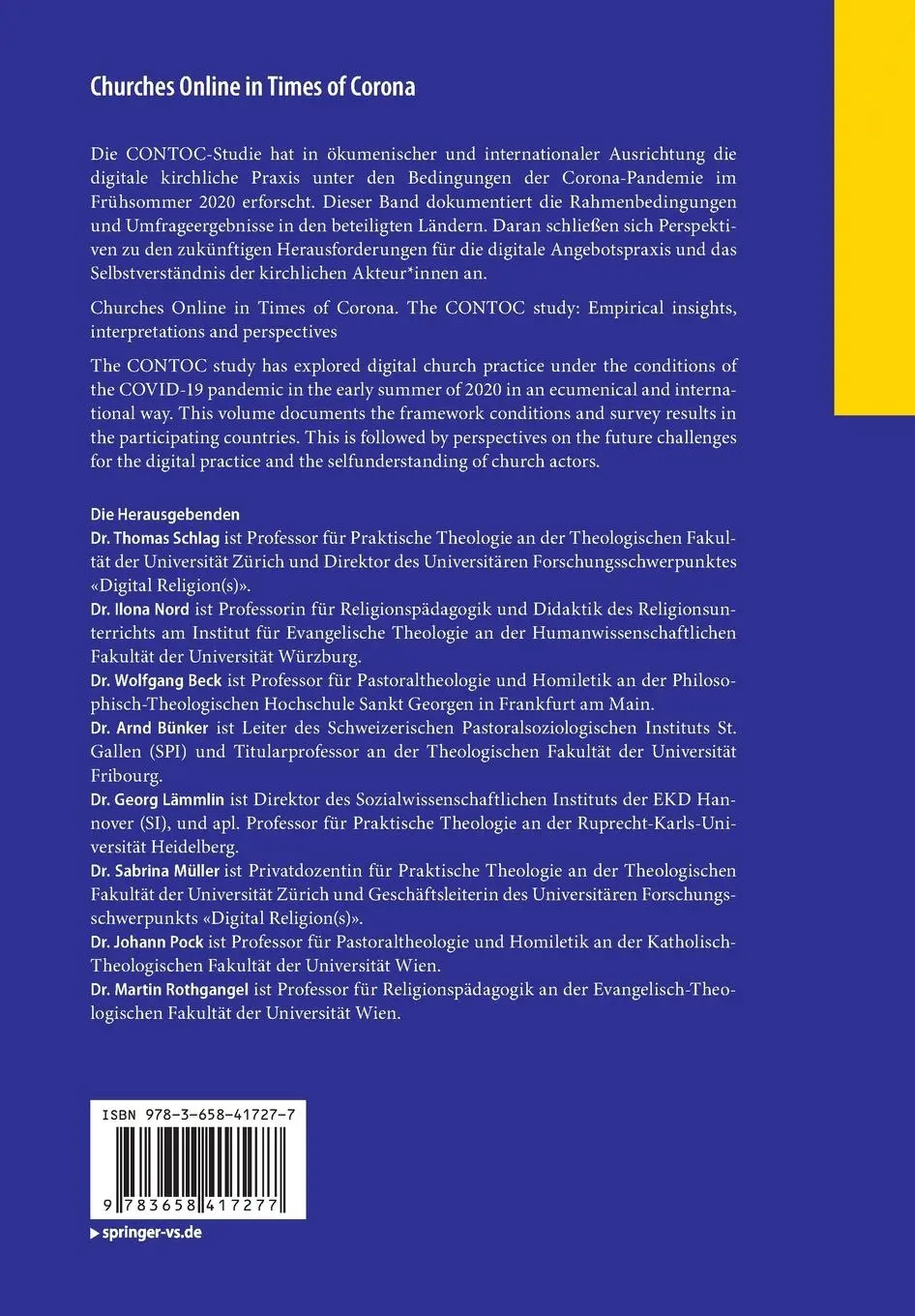 Rückseite: 9783658417277 | Churches Online in Times of Corona | Thomas Schlag (u. a.) | Buch