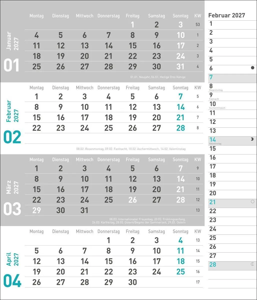 Bild: 9783756417377 | times&amp;more 4-Monatsplaner, türkis 2027 | Heye | Kalender | 12 S.