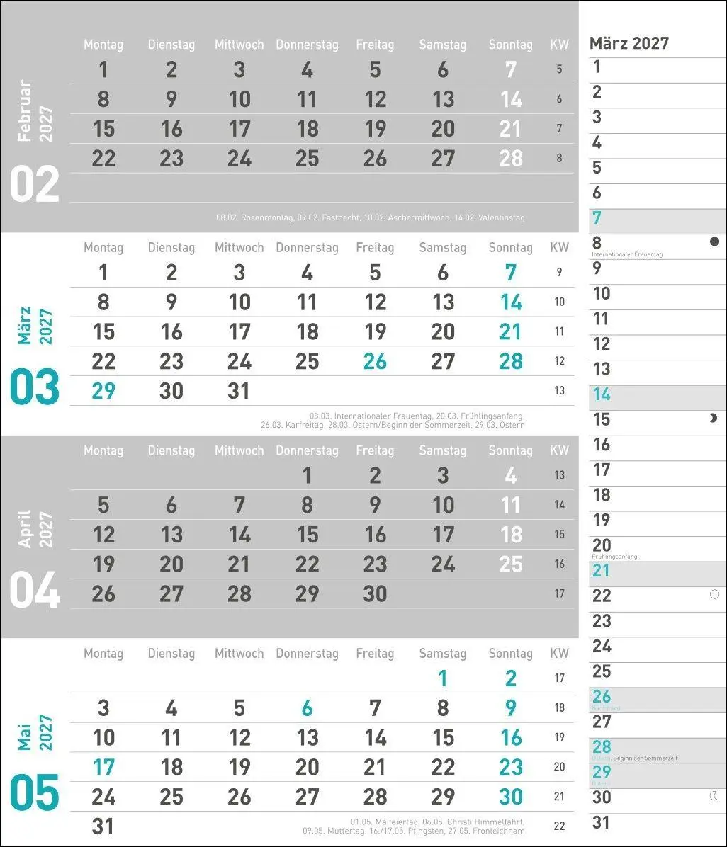 Bild: 9783756417377 | times&amp;more 4-Monatsplaner, türkis 2027 | Heye | Kalender | 12 S.