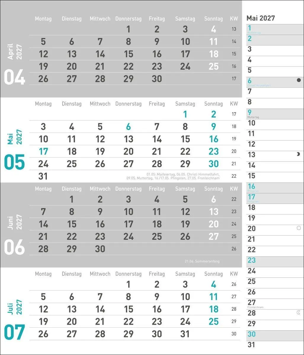 Bild: 9783756417377 | times&amp;more 4-Monatsplaner, türkis 2027 | Heye | Kalender | 12 S.