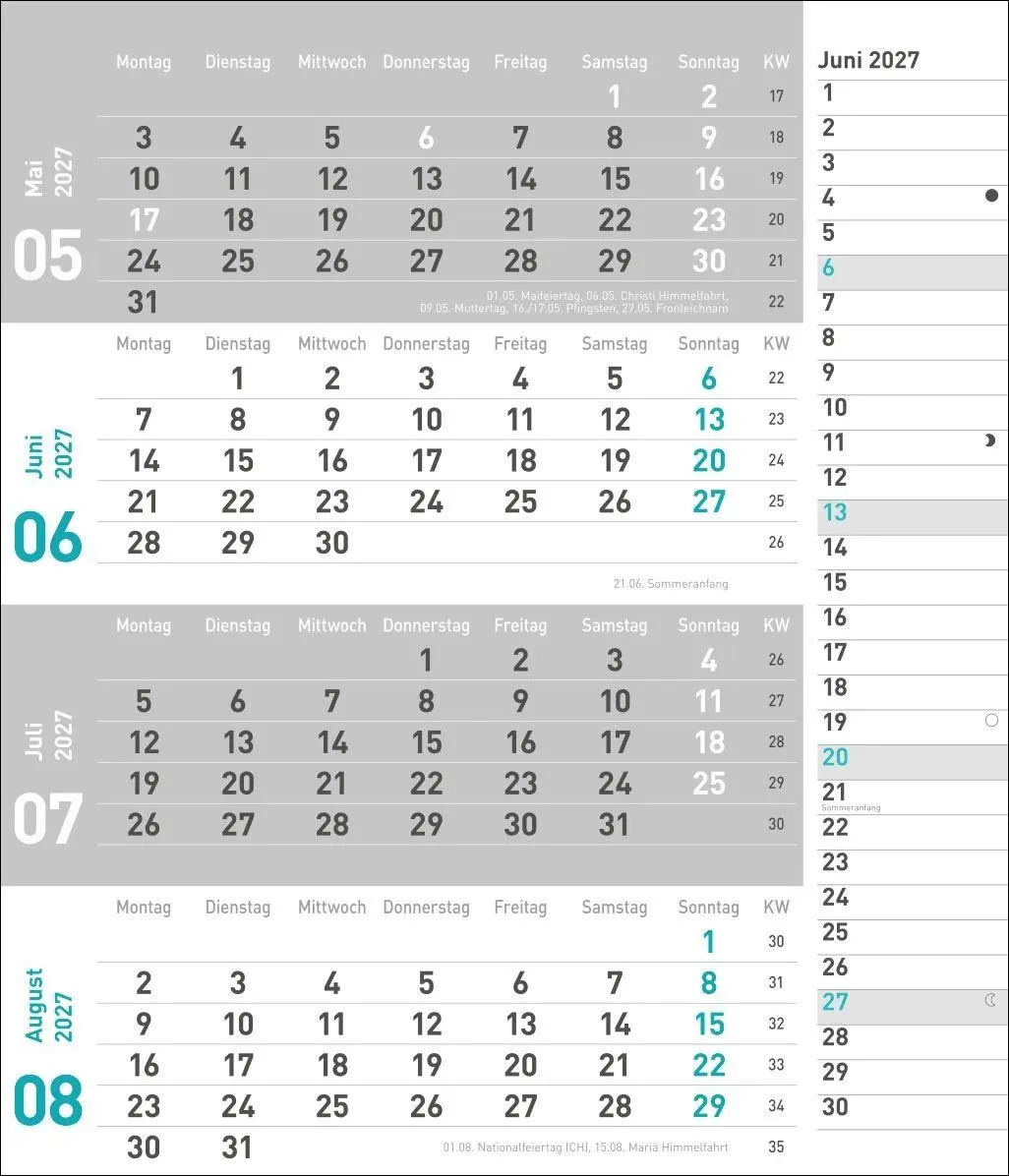 Bild: 9783756417377 | times&amp;more 4-Monatsplaner, türkis 2027 | Heye | Kalender | 12 S.