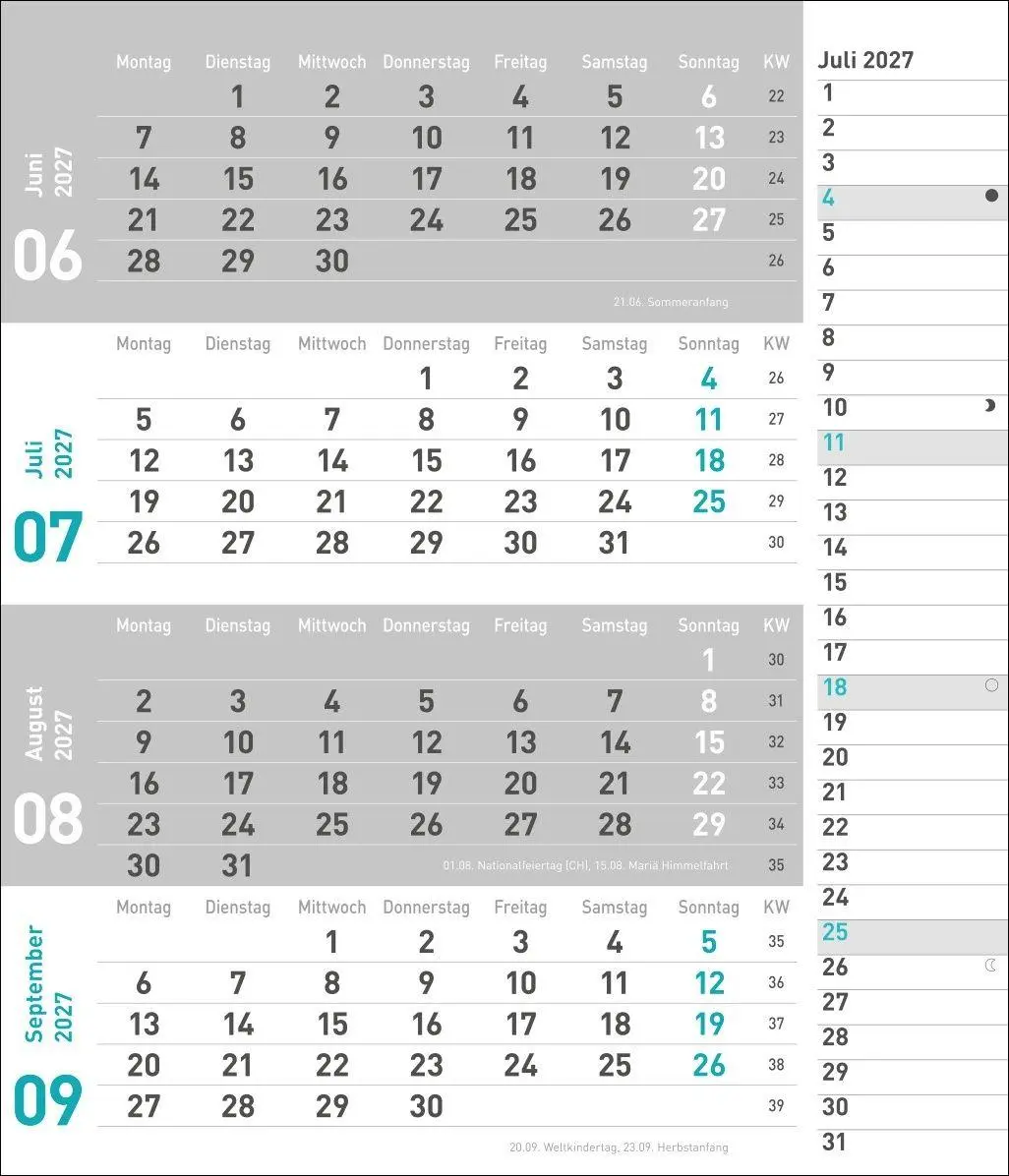 Bild: 9783756417377 | times&amp;more 4-Monatsplaner, türkis 2027 | Heye | Kalender | 12 S.