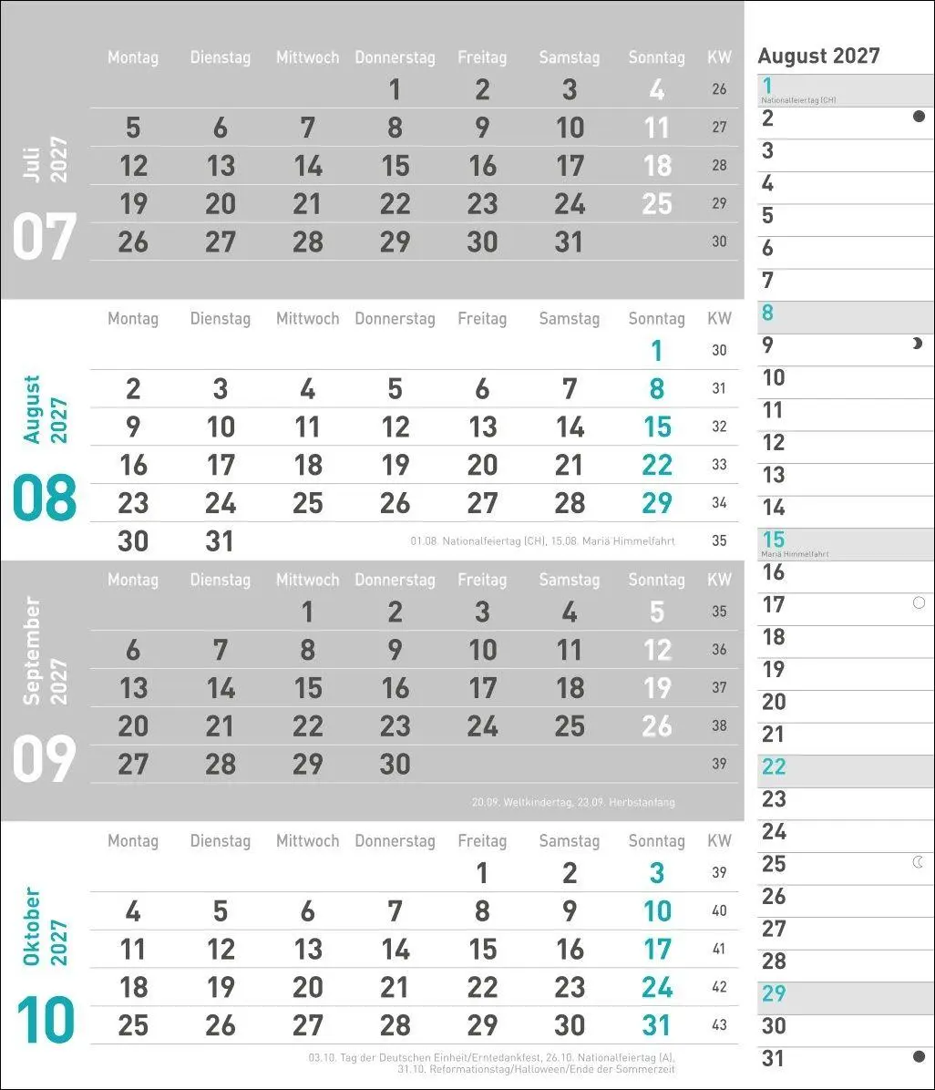 Bild: 9783756417377 | times&amp;more 4-Monatsplaner, türkis 2027 | Heye | Kalender | 12 S.