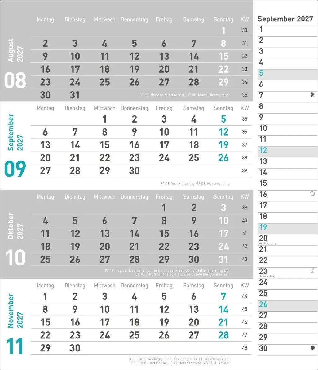 Bild: 9783756417377 | times&amp;more 4-Monatsplaner, türkis 2027 | Heye | Kalender | 12 S.