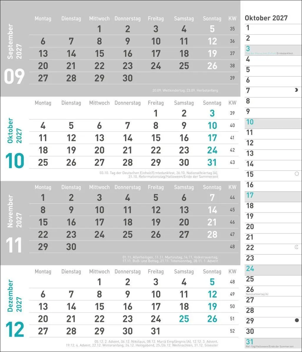Bild: 9783756417377 | times&amp;more 4-Monatsplaner, türkis 2027 | Heye | Kalender | 12 S.