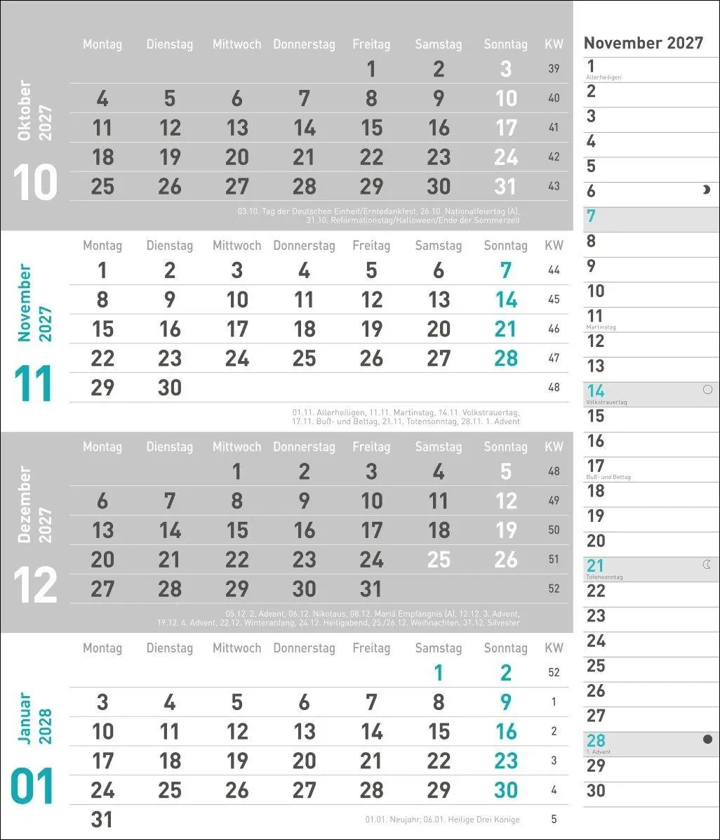 Bild: 9783756417377 | times&amp;more 4-Monatsplaner, türkis 2027 | Heye | Kalender | 12 S.
