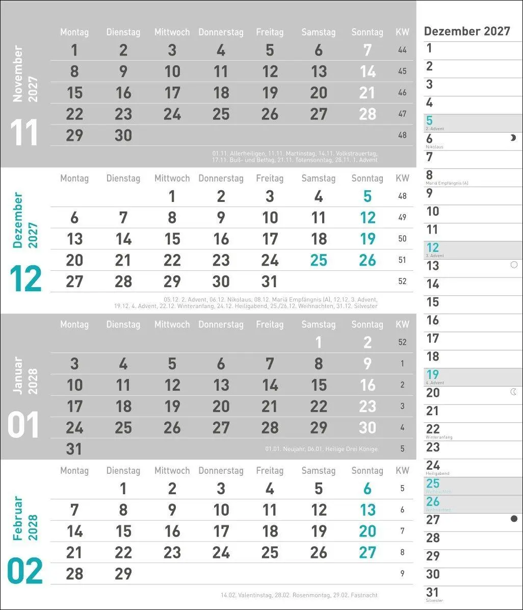 Bild: 9783756417377 | times&amp;more 4-Monatsplaner, türkis 2027 | Heye | Kalender | 12 S.
