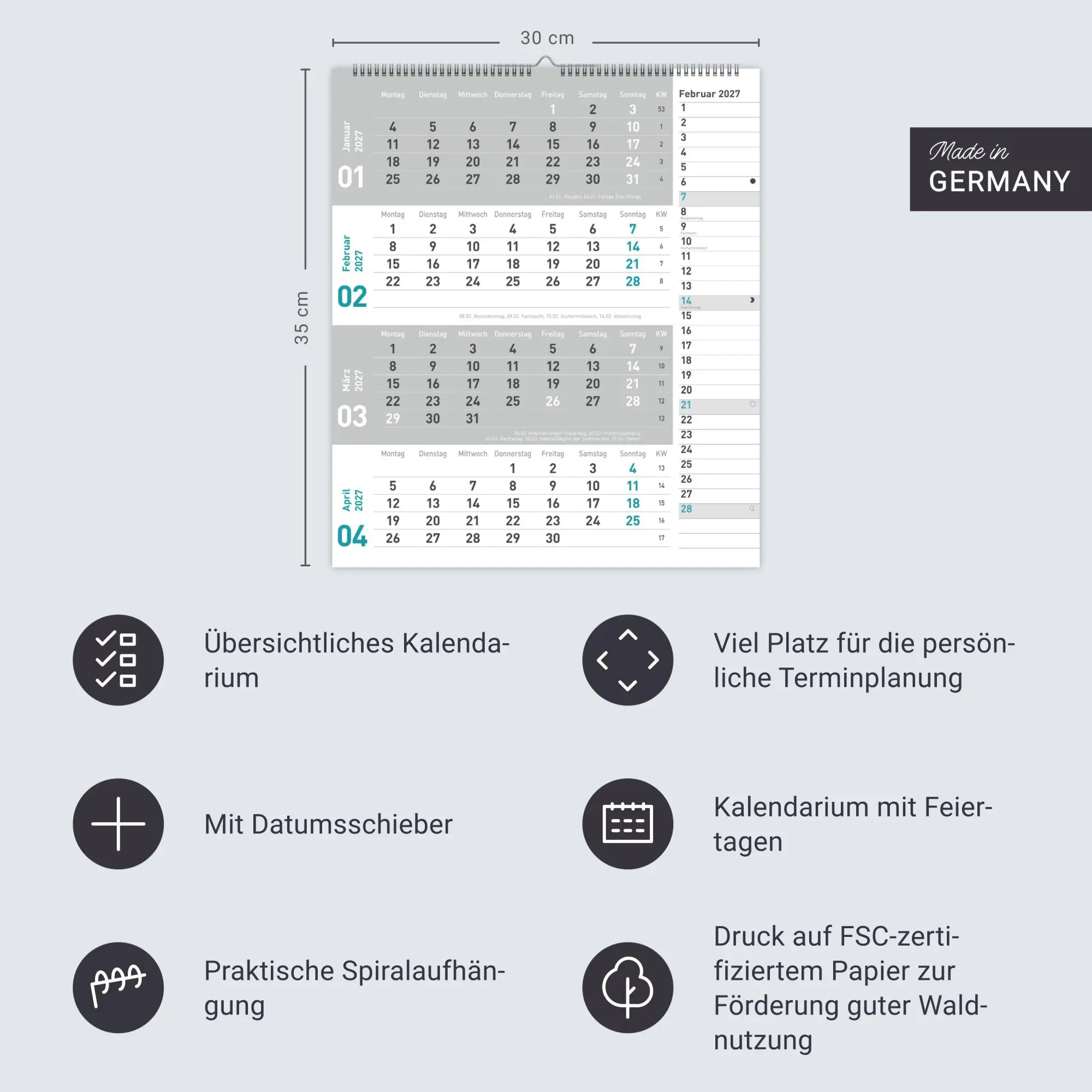 Bild: 9783756417377 | times&amp;more 4-Monatsplaner, türkis 2027 | Heye | Kalender | 12 S.