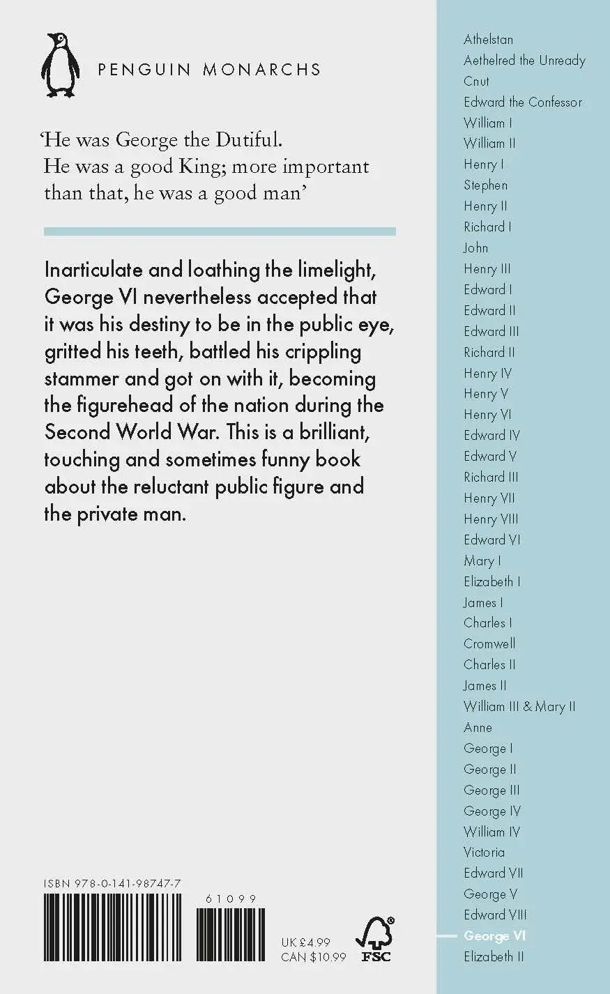 Rückseite: 9780141987477 | George VI (Penguin Monarchs) | The Dutiful King | Philip Ziegler